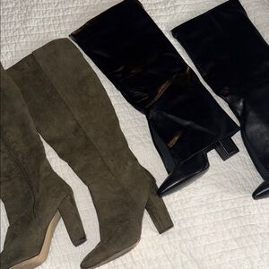 Elegant Black and Olive Knee-High Boots